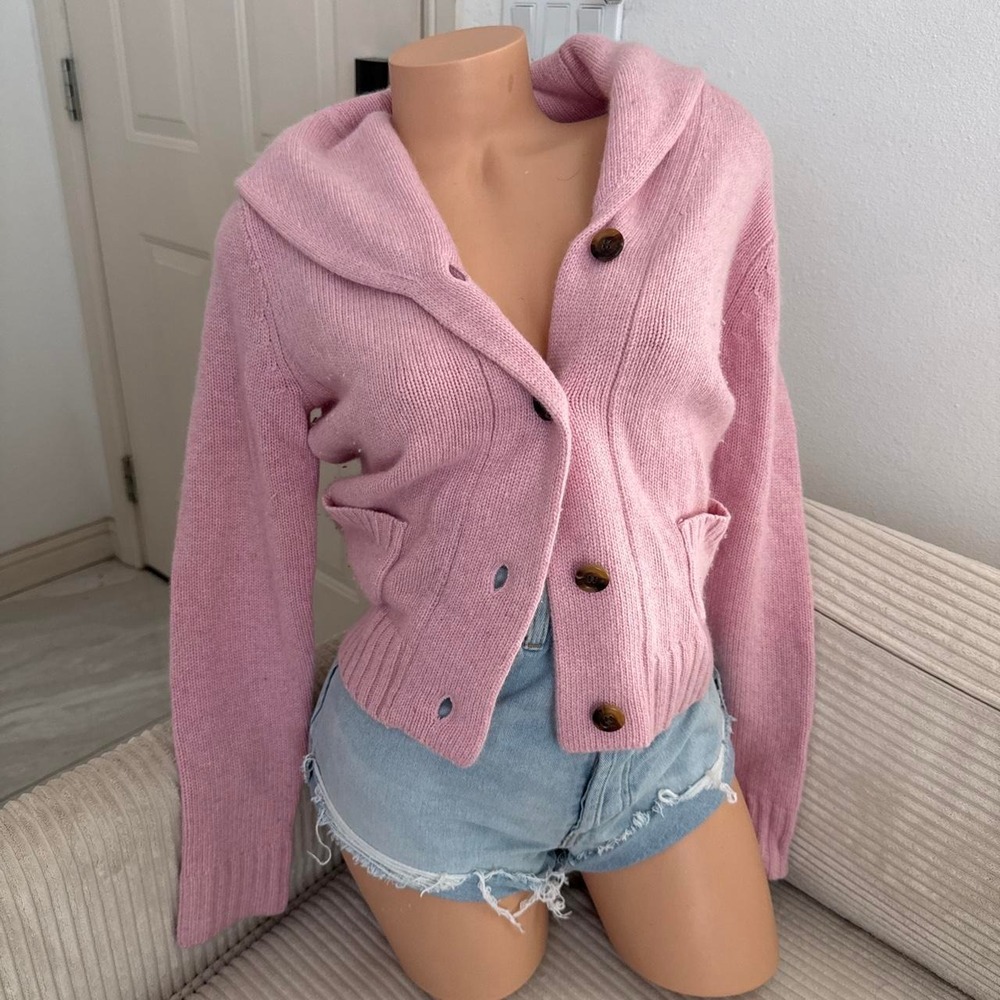 J crew pink jacket cardigan merino wool rabbit hair cashmere